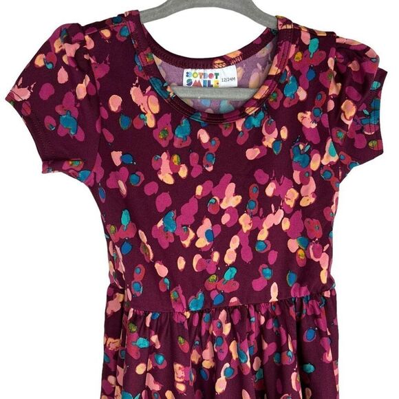NEW Dot Dot Smile Purple Abstract Floral Pattern Cap Sleeve Dress 12-24M - Picture 2 of 6